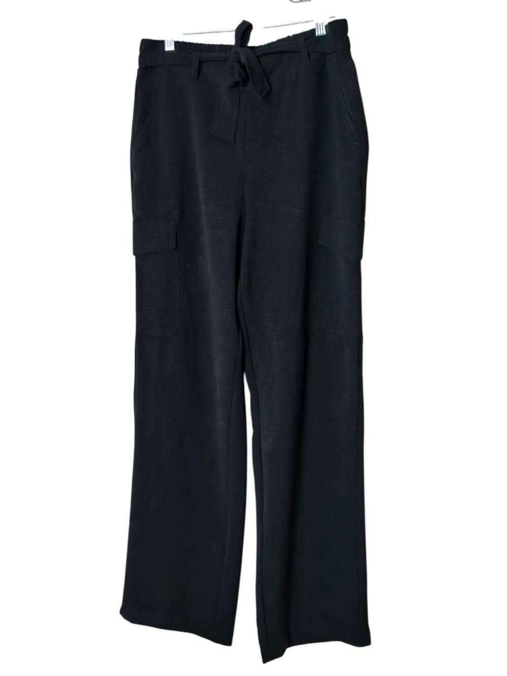 Sono Womens M Linen Pants Black Wide Leg Pull-On Elastic Drawstring Edgy Chic